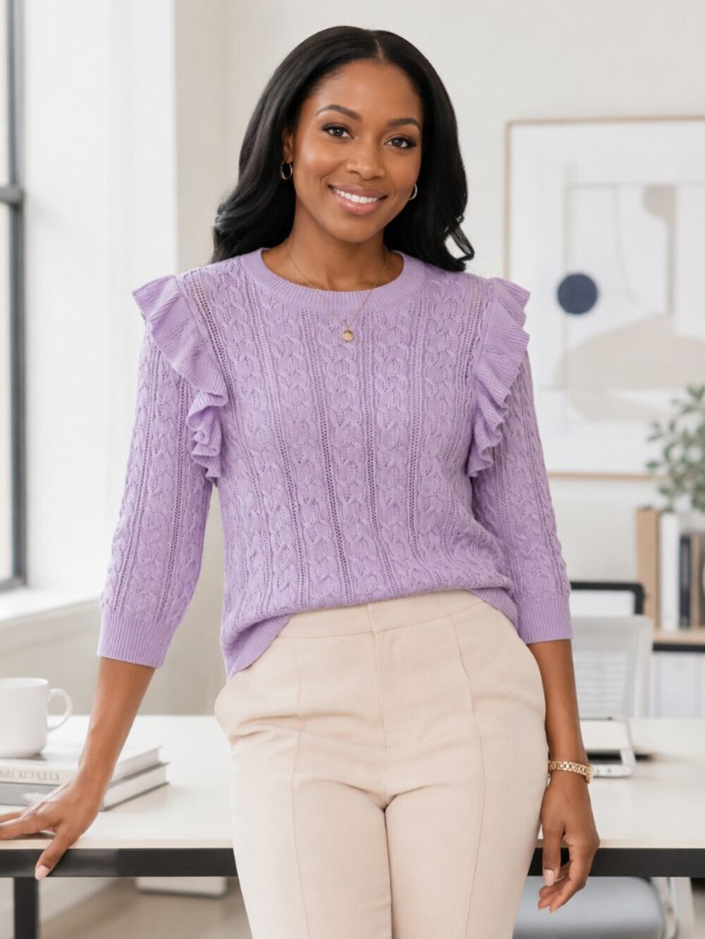 7.  Design 365 Lavender Ruffle Sweater Size 3X
